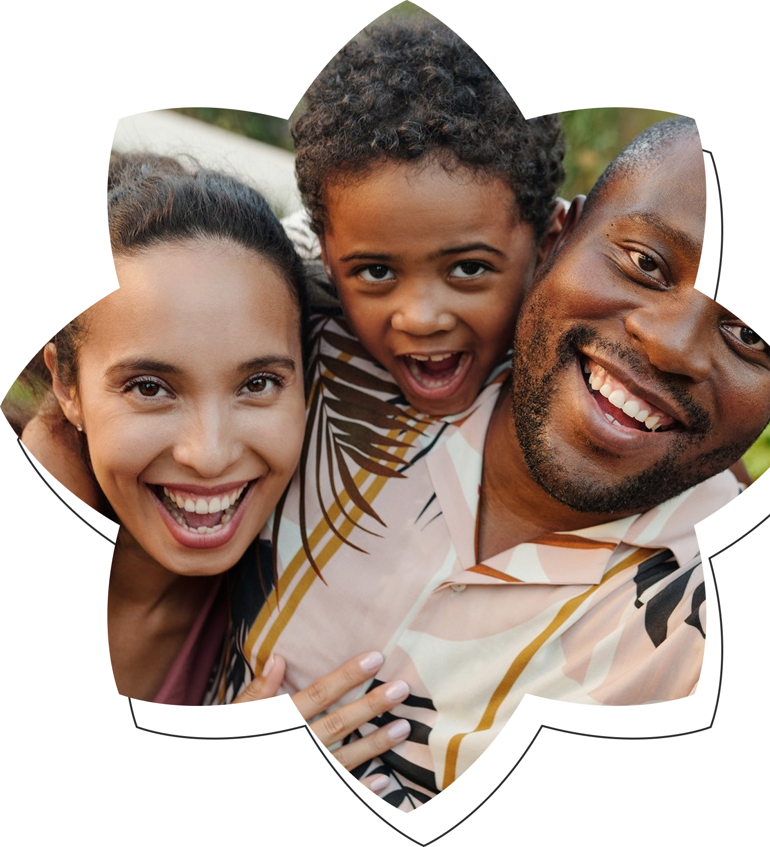 Happy family smiling outdoors close-up